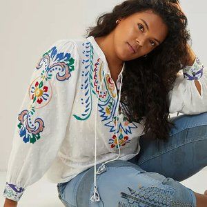 Anthropologie Embroidered Peplum Blouse
